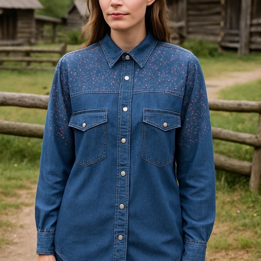 ANDREWS BLUES Vintage Western Denim Floral Button-Up Shirt – Women's Large
